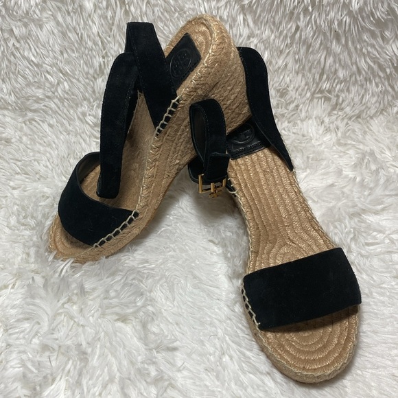 TORY BURCH NWOT or Box Espadrilles Laurel Black Wedge Sandals - Picture 1 of 11